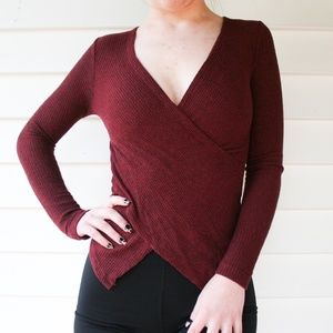 XS Criss-Cross Deep Burgundy Long Sleeve Shirt